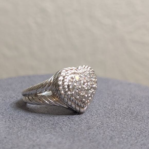 Judith Ripka Classic Diamonique 925 Sterling Silver Cluster Heart Ring Sz 5.75 - Picture 9 of 15